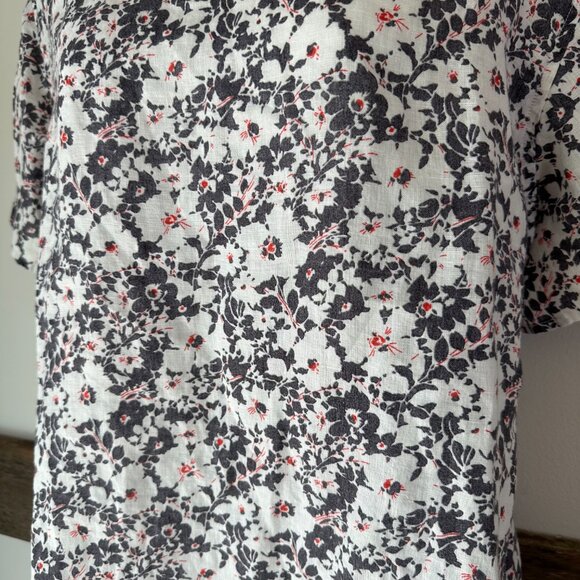 Liberty for‎ London 100% Linen Floral Top XL Gray Red White Short Sleeve - Picture 6 of 6
